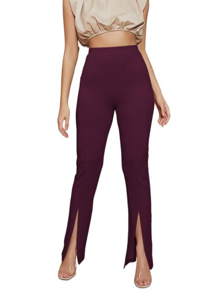 club slit hem solid pants k7s4#, Black;white
