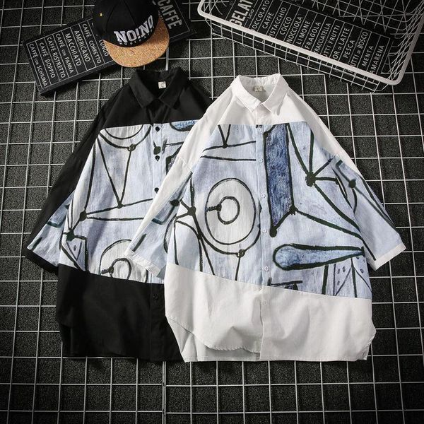 men oversize black white shirt for printed graffiti stitching chinese style sunscreen half sleeve loose shirts male clothes men casua aa, White;black
men oversize black white shirt for printed graffiti stitching chinese style sunscreen half sleeve loose shirts male clothes men casua aa, White;black