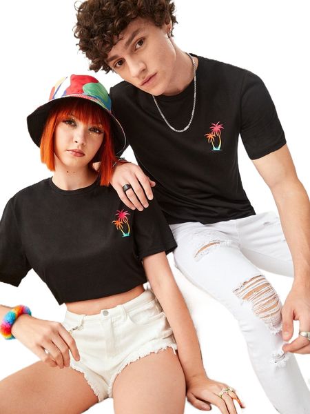 1pc coconut tree print tee r13k#, White;black
1pc coconut tree print tee r13k#, White;black