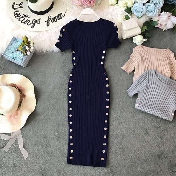 2019 summer women's knitted o-neck short sleeve slim fit dress side double row buckle hip wrap dress ladies sheath dress t200526, Black;gray
2019 summer women's knitted o-neck short sleeve slim fit dress side double row buckle hip wrap dress ladies sheath dress t200526, Black;gray