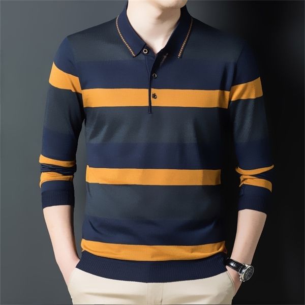 ymwmhu fashion men polo shirt long sleeve button collar autumn and winter tshirt striped slim fit clothing korean polo shirt 220402, White;black
ymwmhu fashion men polo shirt long sleeve button collar autumn and winter tshirt striped slim fit clothing korean polo shirt 220402, White;black