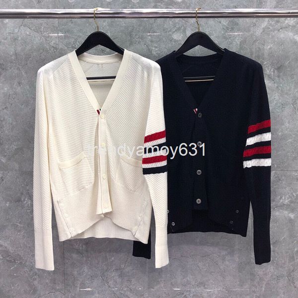 men's sweaters early autumn t b diagonal dark stripe four bar raised wool cardigan knitted sweater for men and women, White;black
men's sweaters early autumn t b diagonal dark stripe four bar raised wool cardigan knitted sweater for men and women, White;black