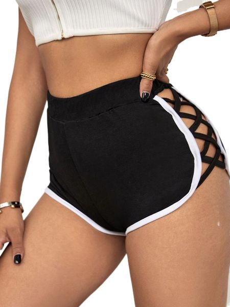 crisscross cut out contrast binding shorts c8om#, White;black
crisscross cut out contrast binding shorts c8om#, White;black