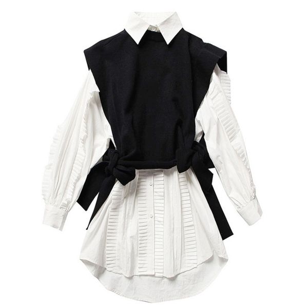 deat 2020 new spring fashion women clothes round neck sleeves knits vest turn down collar ruffles single breasted dress lj201120, White
deat 2020 new spring fashion women clothes round neck sleeves knits vest turn down collar ruffles single breasted dress lj201120, White