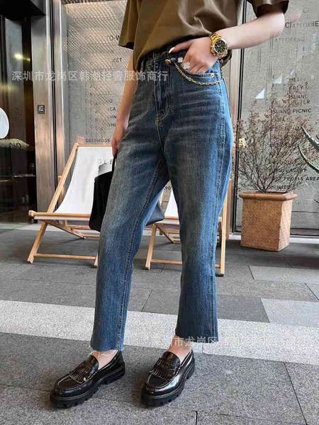 women's jeans home hardware chain decoration high waist jeans water washed raw edge slightly flared nine leggings women, Blue
women's jeans home hardware chain decoration high waist jeans water washed raw edge slightly flared nine leggings women, Blue