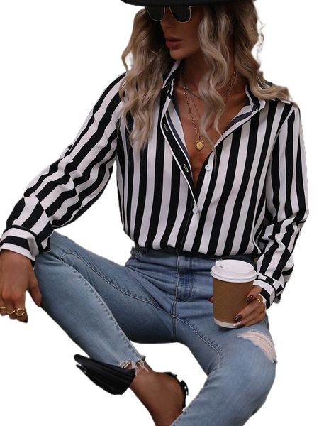 vertical striped print button up shirt d4ib#, White 
vertical striped print button up shirt d4ib#, White