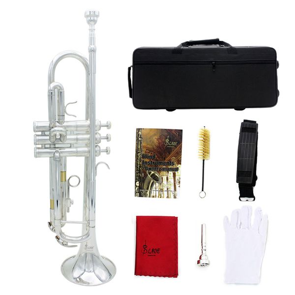 silver trumpet bb professional brass instrument exquisite trompete with mouthpiece strap case musical instrument accessories
silver trumpet bb professional brass instrument exquisite trompete with mouthpiece strap case musical instrument accessories
