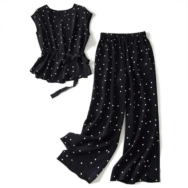women's suit vintage casual chiffon lace up sleeveless polka dot high waist wide leg women's pants set woman 2 pieces 220513, Gray
women's suit vintage casual chiffon lace up sleeveless polka dot high waist wide leg women's pants set woman 2 pieces 220513, Gray