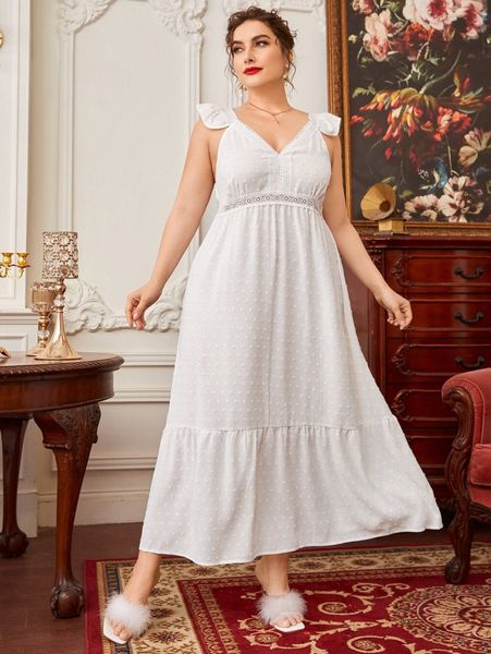 plus swiss dot contrast guipure lace ruffle trim nightdress g2jd#, Black;white
plus swiss dot contrast guipure lace ruffle trim nightdress g2jd#, Black;white