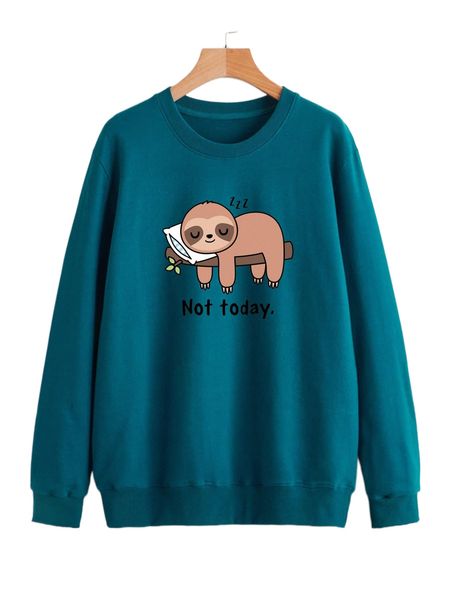 cartoon & letter graphic sweatshirt h8gj#, Black