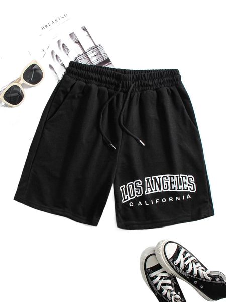 drawstring waist letter graphic shorts g1jx#, White;black