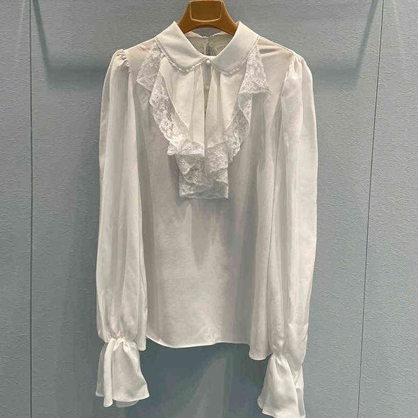 white chiffon shirt lace splicing long sleeved flare sleeve women's autumn new, Black;gray
white chiffon shirt lace splicing long sleeved flare sleeve women's autumn new, Black;gray