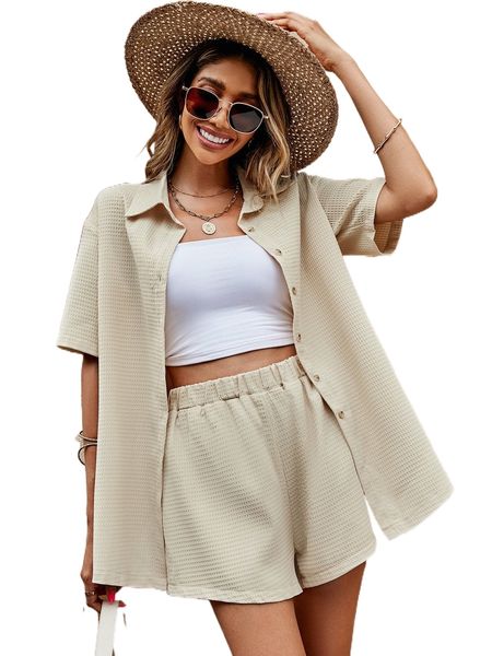 drop shoulder button front blouse & shorts w9qf#, White 
drop shoulder button front blouse & shorts w9qf#, White