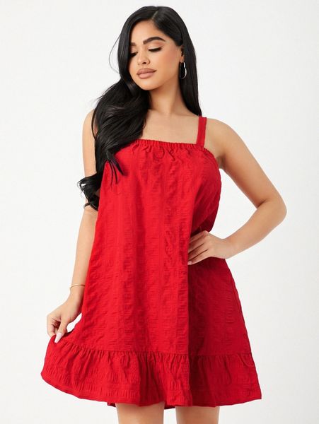 ruffle hem cami dress 68sb#, Black;gray