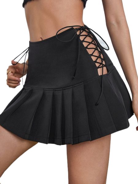 lace up side pleated hem skirt z3sz#, Black
lace up side pleated hem skirt z3sz#, Black