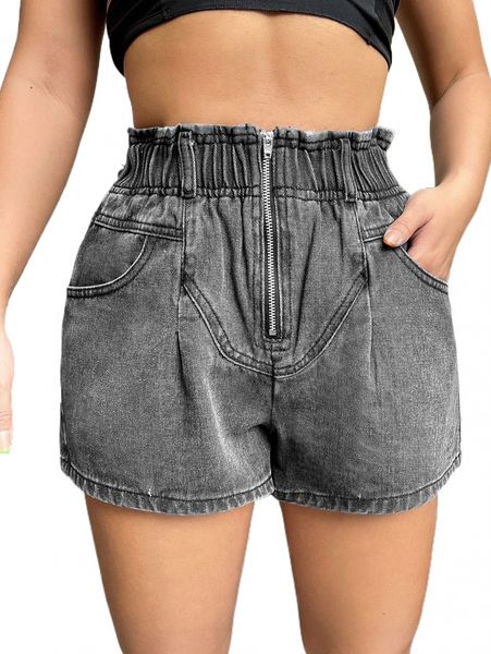 sxy zip up washed denim shorts 69ch#, White;black