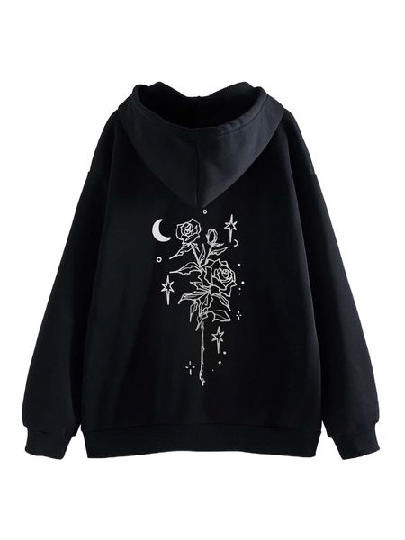 moon & floral print drawstring thermal lined hoodie l4el#, Black
moon & floral print drawstring thermal lined hoodie l4el#, Black