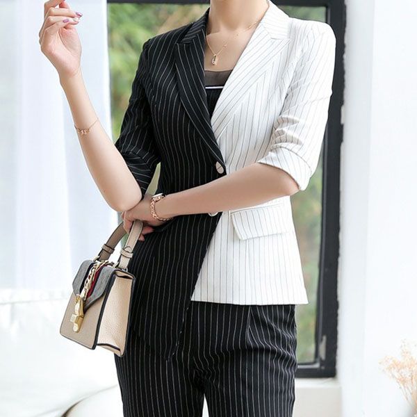 

women's suits & blazers notch collar colorblock striped coat k3cy#, White;black