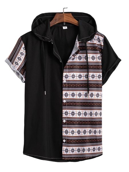 men random geo print drawstring hooded shirt x7qg#, White;black
men random geo print drawstring hooded shirt x7qg#, White;black