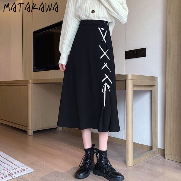 autumn and winter bandage black aline skirt high waist long women faldas mujer moda 210506
autumn and winter bandage black aline skirt high waist long women faldas mujer moda 210506