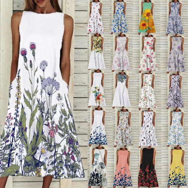 2021 women's round neck pocket sleeveless floral print dress, Black;gray
2021 women's round neck pocket sleeveless floral print dress, Black;gray