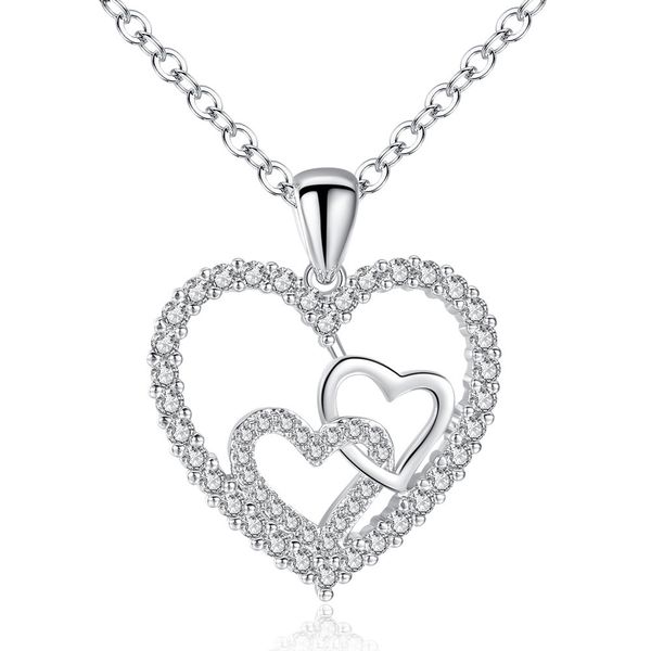 wholale fashion luxury sier gold plated zircon copper girl double heart pendant necklace jewelry for women, Silver
wholale fashion luxury sier gold plated zircon copper girl double heart pendant necklace jewelry for women, Silver