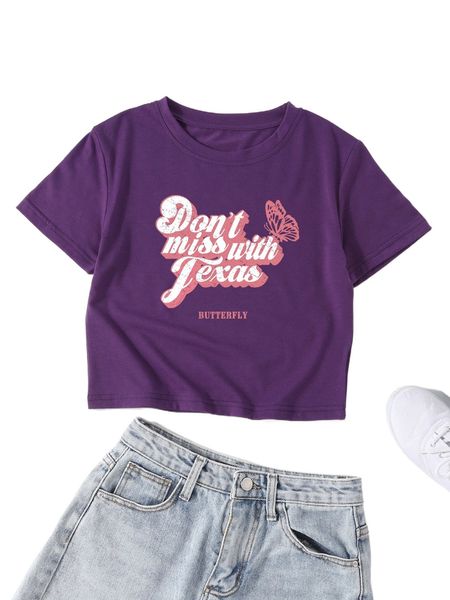 slogan & butterfly print tee t039#, White