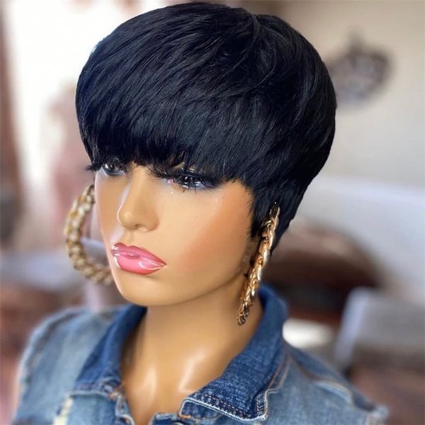 short human hair wigs pixie cut natural straight machine made none lace front wigs, Black
short human hair wigs pixie cut natural straight machine made none lace front wigs, Black
