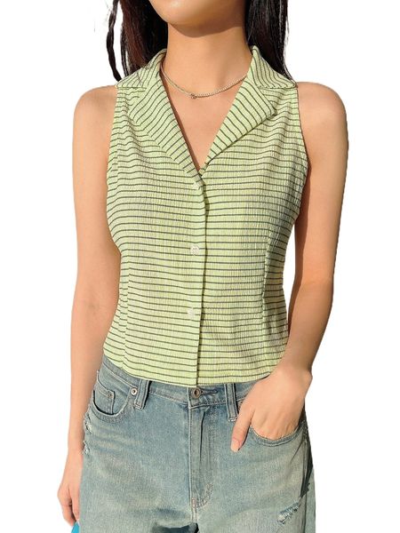 dazy striped lapel neck sleeveless blouse e6ch#, White
dazy striped lapel neck sleeveless blouse e6ch#, White
