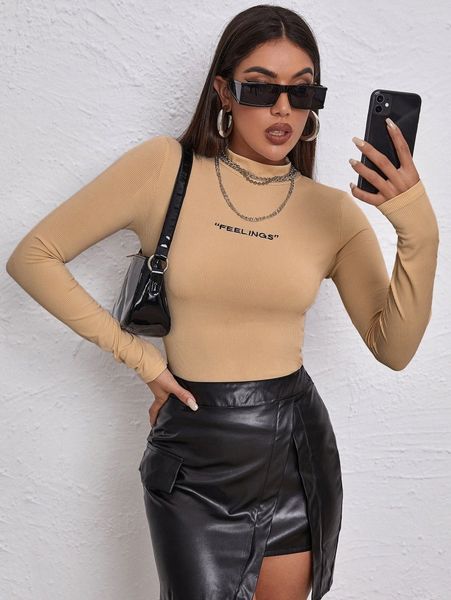 mock neck letter embroidered rib-knit tee 20lo#, White
mock neck letter embroidered rib-knit tee 20lo#, White