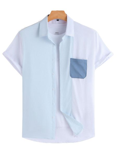 men colorblock patched pocket shirt without tee g5xe#, White;black
men colorblock patched pocket shirt without tee g5xe#, White;black