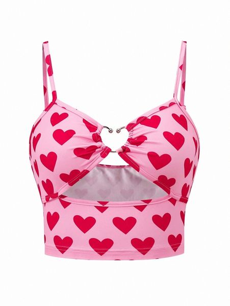 heart print crop cami x5ks#, White