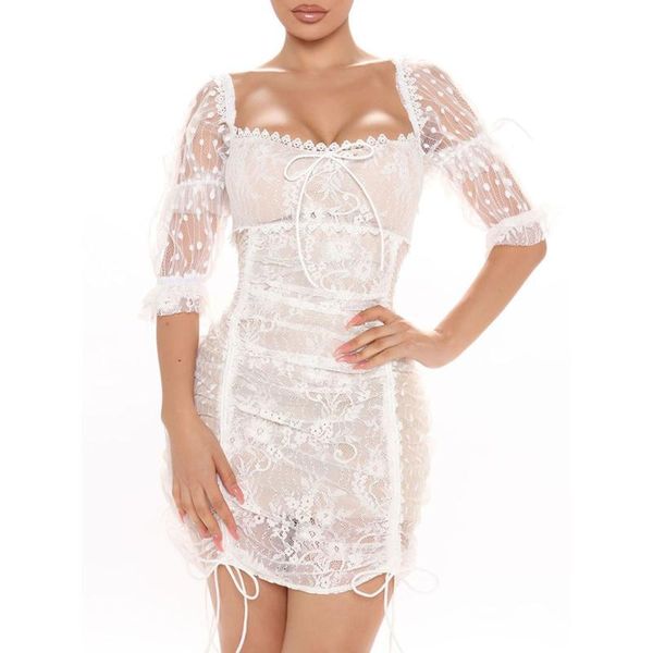 party dresses women spring summer short sleeve lace dress, stitching casual backless tight high waist low collar dress, White;black
party dresses women spring summer short sleeve lace dress, stitching casual backless tight high waist low collar dress, White;black