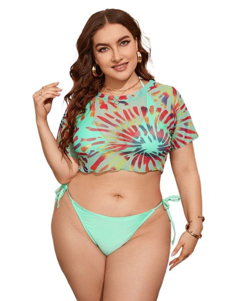 plus 3pack graphic print tie back halter bikini swimsuit 22ya#, White;black 
plus 3pack graphic print tie back halter bikini swimsuit 22ya#, White;black
