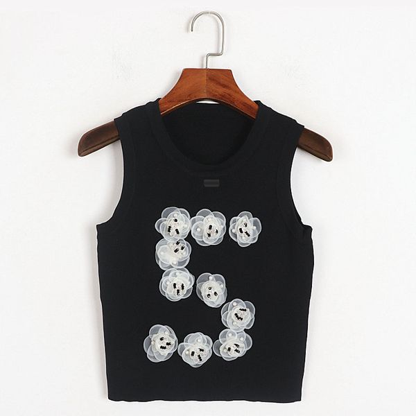 510 2022 summer kint pullover sleeveless crew neck brand same style sweater white beads plaid luxury womens clothes dl6, White;black
510 2022 summer kint pullover sleeveless crew neck brand same style sweater white beads plaid luxury womens clothes dl6, White;black
