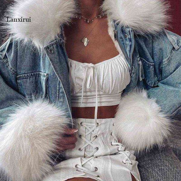 autumn winter women demin jacket coat faux fur collar fleece thick warm famale jackets drawstring tunic loose lady l220714, Black
autumn winter women demin jacket coat faux fur collar fleece thick warm famale jackets drawstring tunic loose lady l220714, Black
