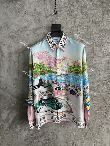 casablanc racer sailboat loose silk printed shirt long sleeve retro foreign style shirts, White;black
casablanc racer sailboat loose silk printed shirt long sleeve retro foreign style shirts, White;black