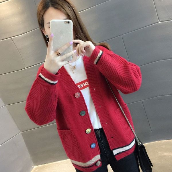 spring autumn fashion patchwork long sleeve v-neck knitted sweater women 6 color loose big pocket knitting cardigan female, White;black 
spring autumn fashion patchwork long sleeve v-neck knitted sweater women 6 color loose big pocket knitting cardigan female, White;black