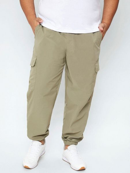 extended sizes men flap pocket cargo pants 330n#, Black