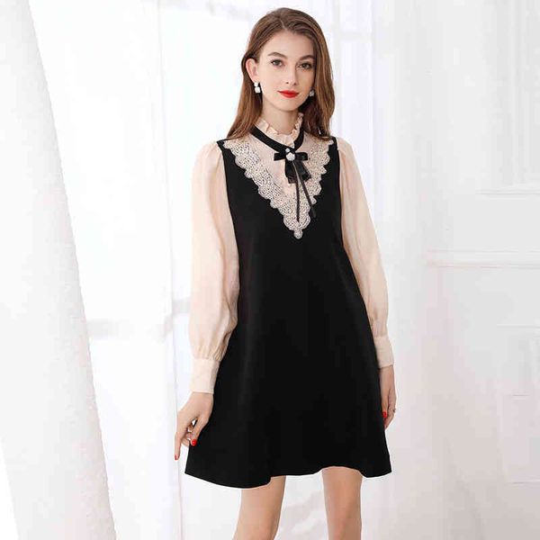casual dresses spring and summer long sleeved stitched doll collar fungus lace embroidered sequins small meat covered dress, Black;gray
casual dresses spring and summer long sleeved stitched doll collar fungus lace embroidered sequins small meat covered dress, Black;gray
