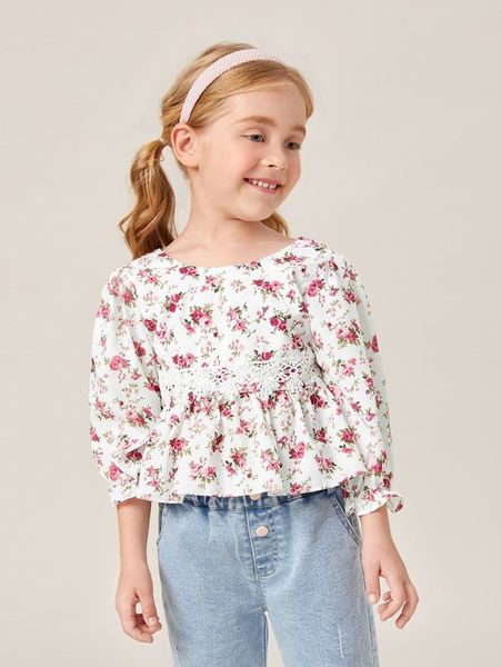 toddler girls floral print flounce sleeve guipure lace detail v-back blouse she, White;black
toddler girls floral print flounce sleeve guipure lace detail v-back blouse she, White;black