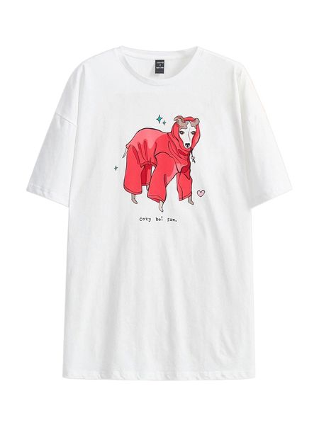 x art by krista nicole slogan & cartoon graphic drop shoulder tee h63s#, White
x art by krista nicole slogan & cartoon graphic drop shoulder tee h63s#, White