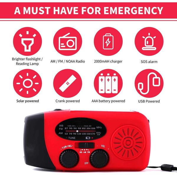 am/fm noaa solar weather portable radio with 2000 mah waterproof solar hand crank led flashlight charger
am/fm noaa solar weather portable radio with 2000 mah waterproof solar hand crank led flashlight charger