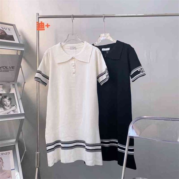 2022 new special offer d family knitted skirt summer simple style polo collar stripe letter loose short sleeve medium length dress for women, Black;gray
2022 new special offer d family knitted skirt summer simple style polo collar stripe letter loose short sleeve medium length dress for women, Black;gray