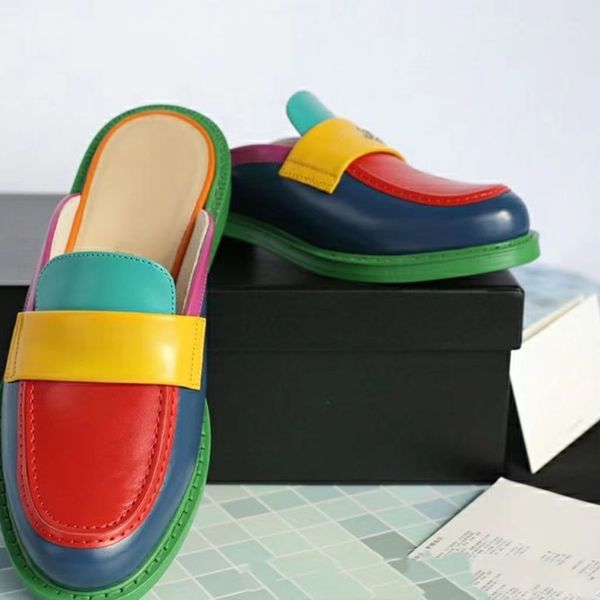 2022 super fire rainbow color half slipper op31 emale british style leather retro fashion lazy head single shoes, Black
2022 super fire rainbow color half slipper op31 emale british style leather retro fashion lazy head single shoes, Black