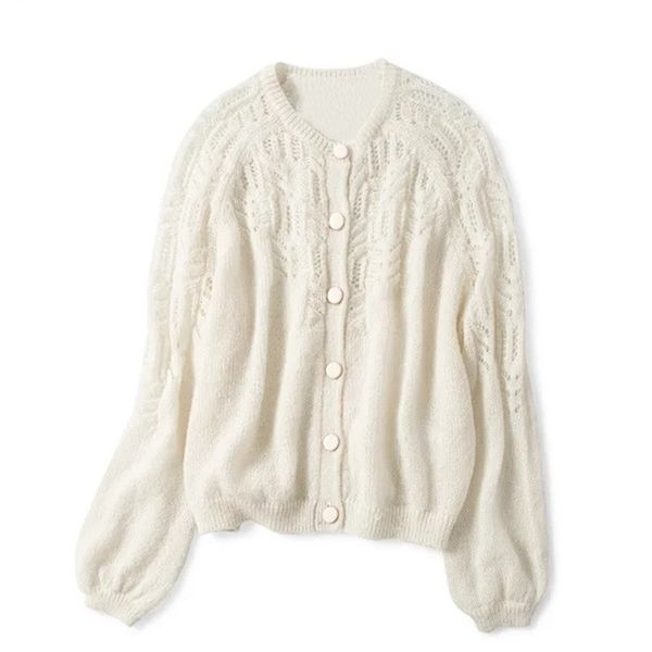 spring women hollow out knitted cardigan o neck solid color single breasted sweater knitwear 210817, White
spring women hollow out knitted cardigan o neck solid color single breasted sweater knitwear 210817, White