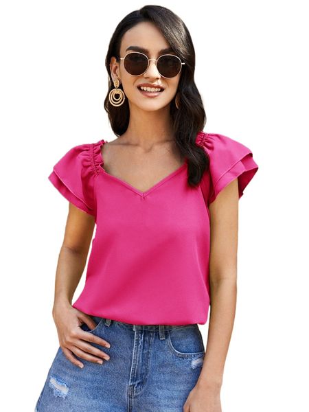 layered ruffle armhole solid d4s6#, White