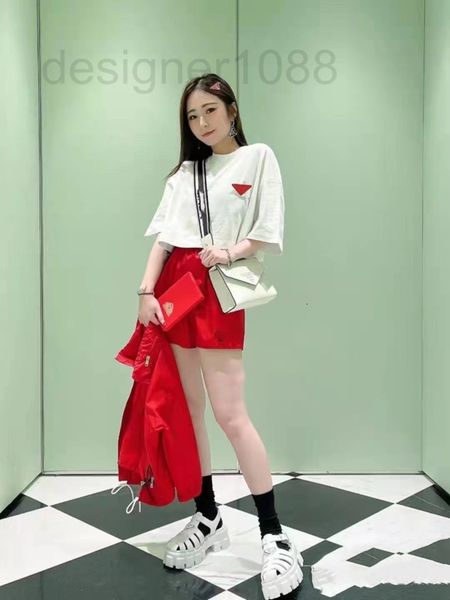 women's t-shirt designer paa22 summer new color triangle short loose sleeve t-shirt 2luu, White
women's t-shirt designer paa22 summer new color triangle short loose sleeve t-shirt 2luu, White