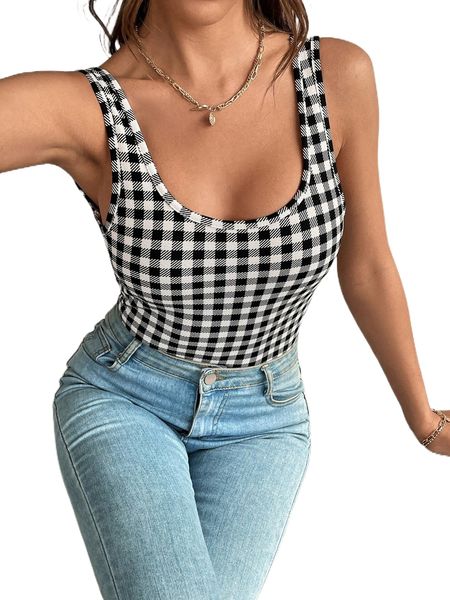 plaid tie backless bodysuit b869#, White 
plaid tie backless bodysuit b869#, White