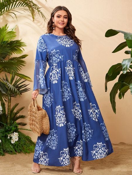 plus floral print flounce sleeve dress u3sl#, Black
plus floral print flounce sleeve dress u3sl#, Black